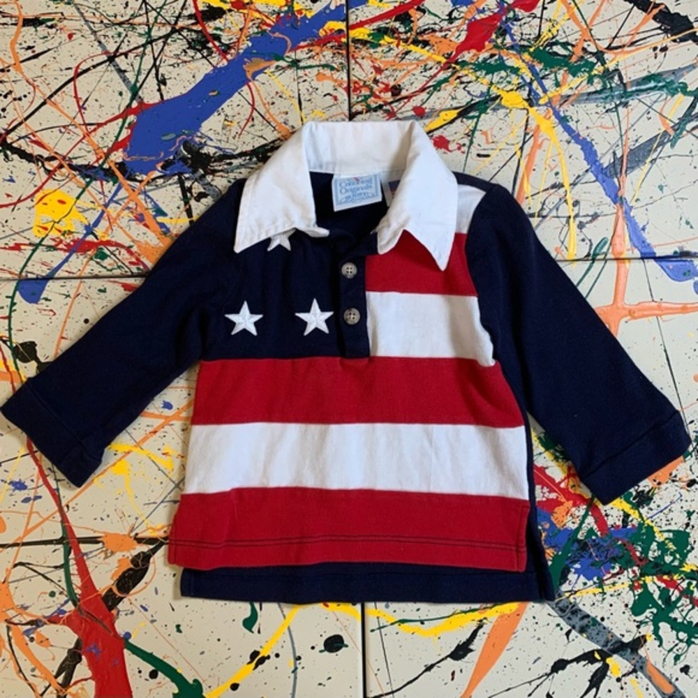 Cottontails Originals Baby. 3/4 sleeve patriotic polo shirt.